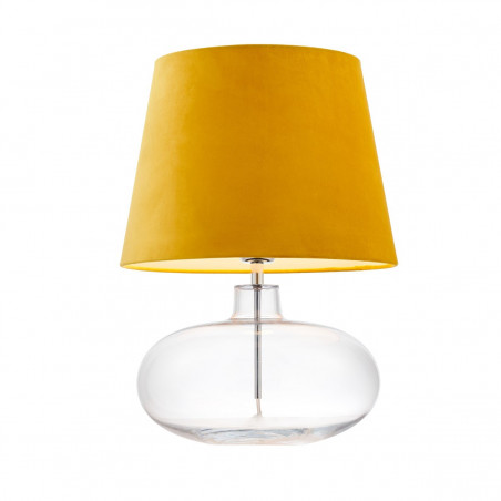 Lampa stojąca SAWA VELVET żółty aksamitny abażur na szklanej przezroczystej podstawie z dodatkami w kolorze chromu KASPA