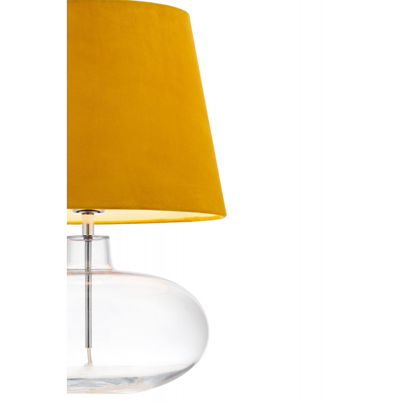 Floor lamp SAWA VELVET yellow velvet lampshade on a transparent glass base with chrome accessories KASPA