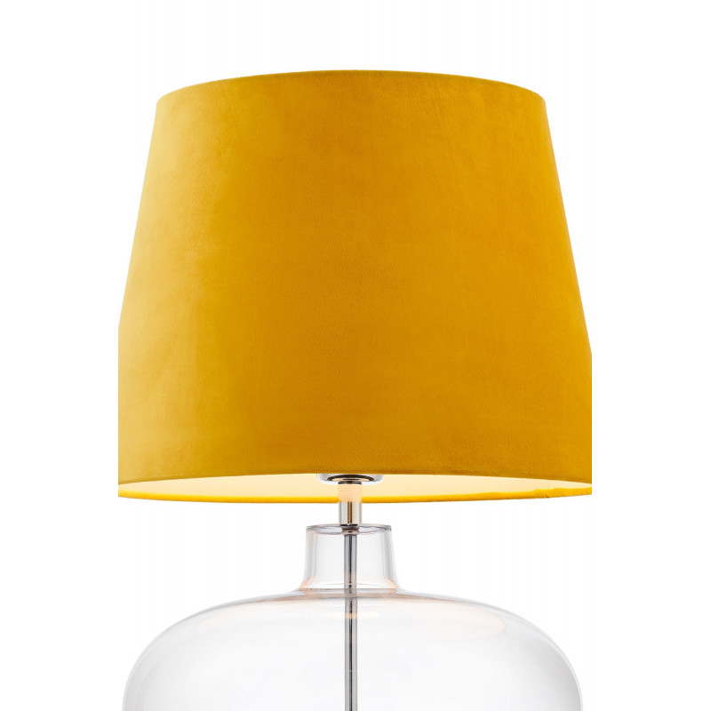 Floor lamp SAWA VELVET yellow velvet lampshade on a transparent glass base with chrome accessories KASPA