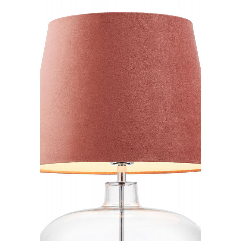 Floor lamp SAWA VELVET pink velvet lampshade on a transparent glass base with chrome accessories KASPA