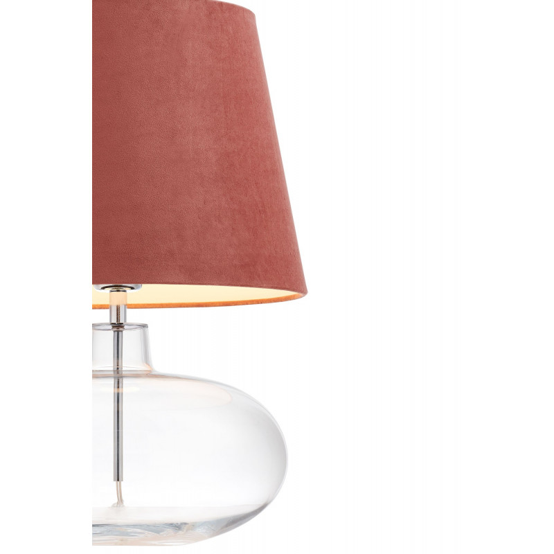 Floor lamp SAWA VELVET pink velvet lampshade on a transparent glass base with chrome accessories KASPA