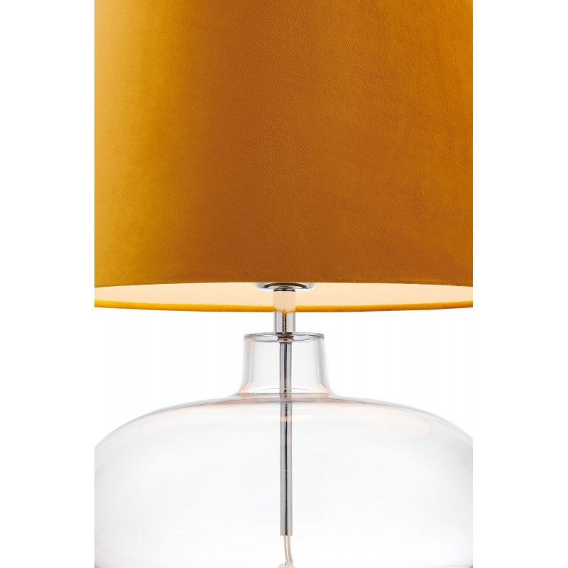 Floor lamp SAWA VELVET golden velvet lampshade on a transparent glass base with chrome accessories KASPA