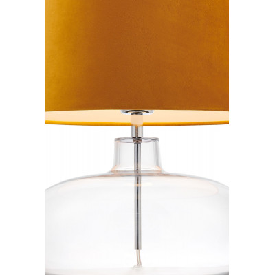 Lampa stojąca SAWA VELVET złoty aksamitny abażur na szklanej przezroczystej podstawie z dodatkami w kolorze chromu KASPA