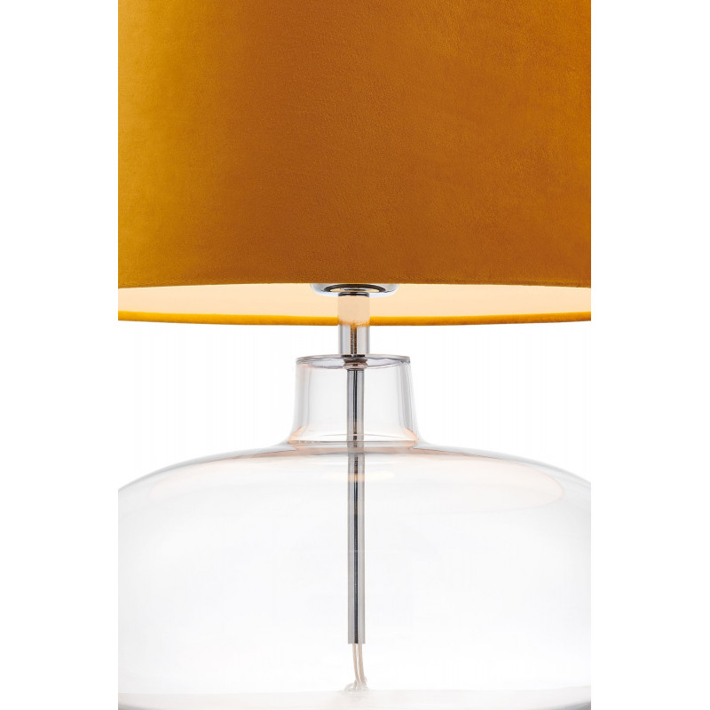 Floor lamp SAWA VELVET golden velvet lampshade on a transparent glass base with chrome accessories KASPA