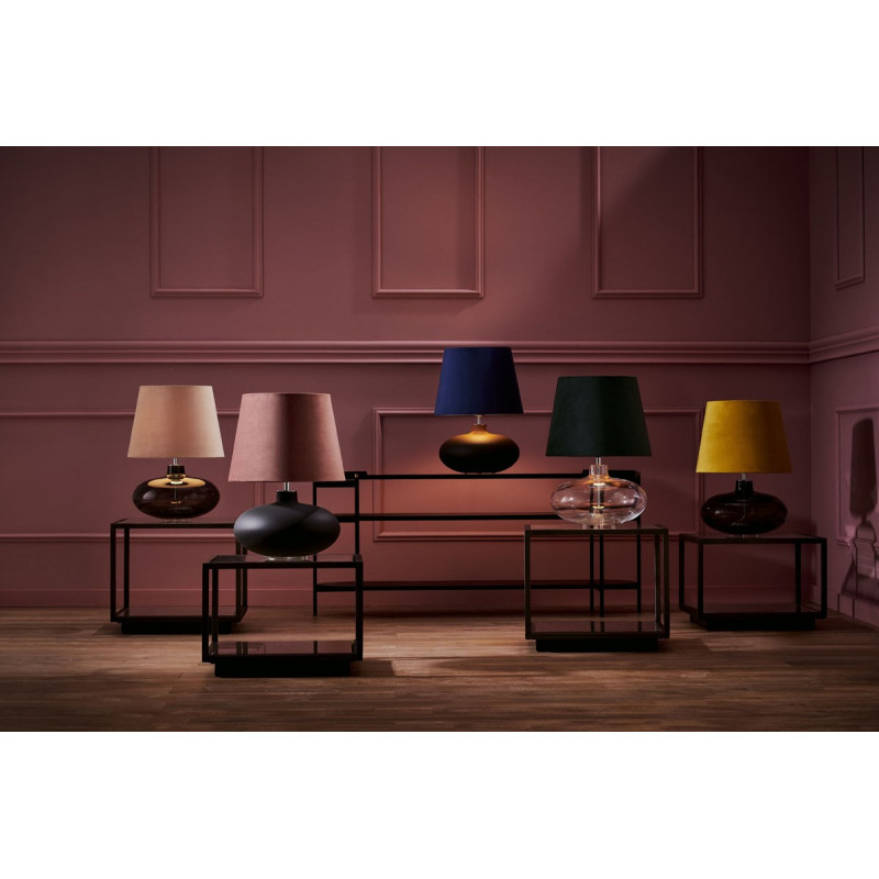 Floor lamp SAWA VELVET golden velvet lampshade on a transparent glass base with chrome accessories KASPA