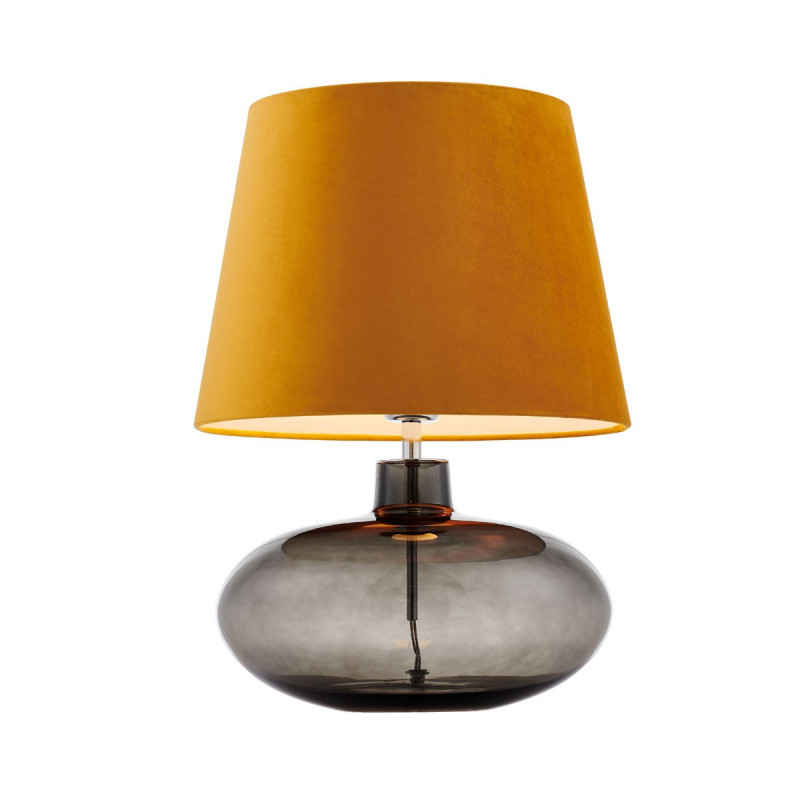 Floor lamp SAWA VELVET golden velvet lampshade on a glass smoke base with chrome accessories KASPA