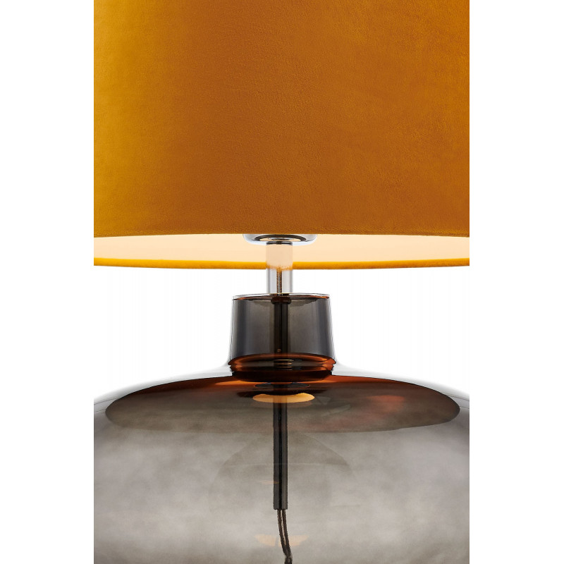 Floor lamp SAWA VELVET golden velvet lampshade on a glass smoke base with chrome accessories KASPA