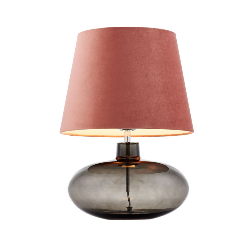 Floor lamp SAWA VELVET pink velvet lampshade on a glass smoke base with chrome accessories KASPA
