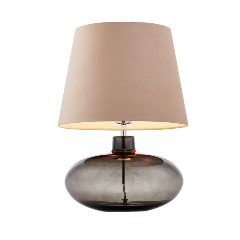 Floor lamp SAWA VELVET beige velvet lampshade on a glass smoke base with chrome accessories KASPA