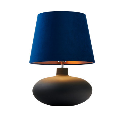 Floor lamp SAWA VELVET navy blue copper velvet lampshade on a matt glass base with chrome accessories KASPA