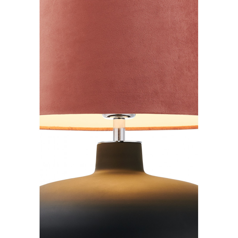 Lampa stojąca SAWA VELVET różowy aksamitny abażur na szarej szklanej matowej podstawie z dodatkami w kolorze chromu KASPA