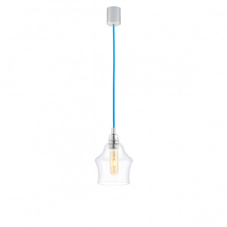 Sufitowa lampa wisząca LONGIS II transparentny szklany klosz, przewód niebieski KASPA