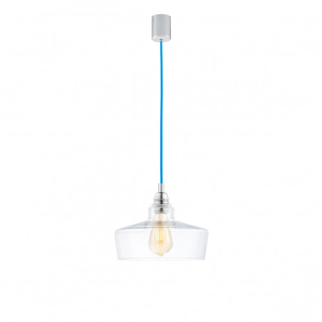 Sufitowa lampa wisząca LONGIS III transparentny szklany klosz, przewód niebieski KASPA