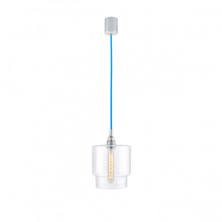 Sufitowa lampa wisząca LONGIS IV transparentny szklany klosz, przewód niebieski KASPA