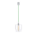 Sufitowa lampa wisząca LONGIS IV transparentny szklany klosz, przewód zielony KASPA