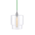Sufitowa lampa wisząca LONGIS IV transparentny szklany klosz, przewód zielony KASPA