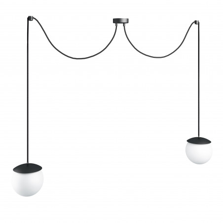 Double ceiling black hanging lamp with adjustable length KUUL F2 two white 15mm glass balls UMMO