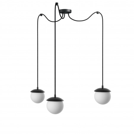 Triple ceiling black hanging lamp with adjustable length KUUL F3 three white 15mm glass balls UMMO