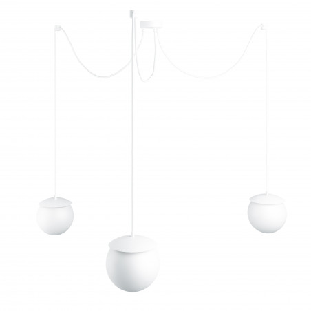 Triple ceiling white hanging lamp with adjustable length KUUL F3 three white 15mm glass balls UMMO