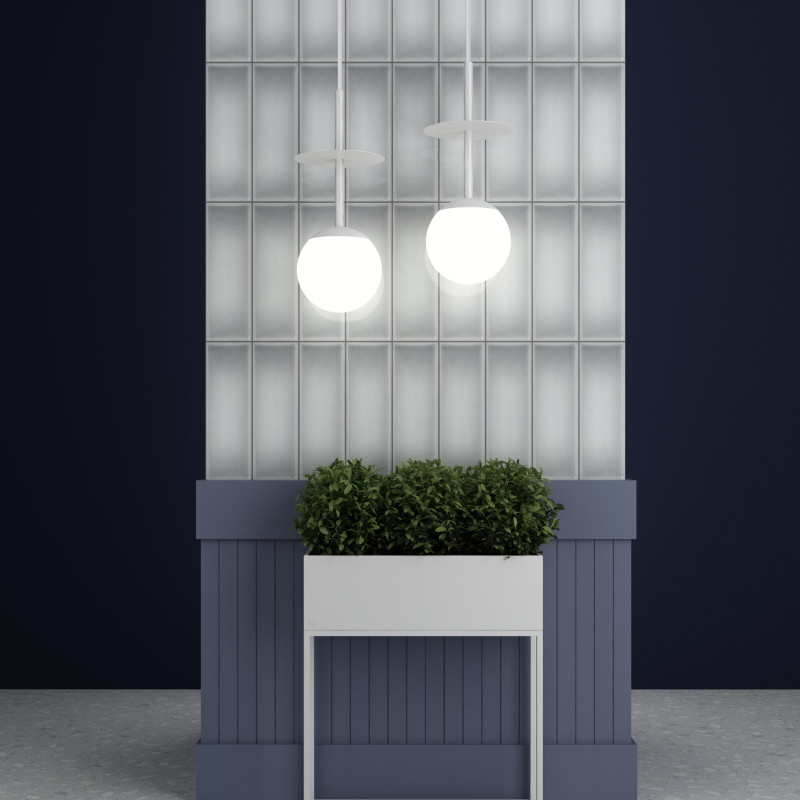 Ceiling hanging lamp PLAAT white lampshade, white tube and disc UMMO