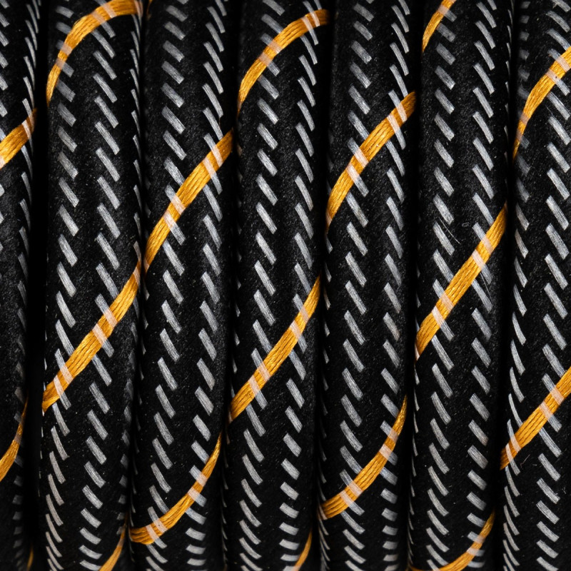 Czarny kabel ze złotą nitką w oplocie poliestrowym S05 serpentyna czarno złota 2x0,75 Kolorowe Kable