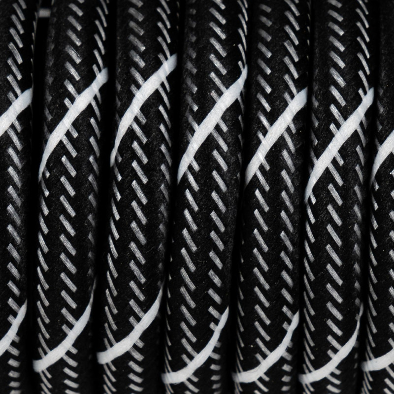 Czarny kabel z białą nitką w oplocie poliestrowym S06 serpentyna czarno biała 2x0,75 Kolorowe Kable