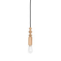 Pendant lamp with oak beads Loft Tammi black grill and black cord in cotton braid Kolorowe Kable