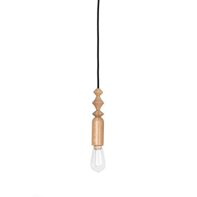 Pendant lamp with oak beads Loft Tammi black grill and black cord in cotton braid Kolorowe Kable
