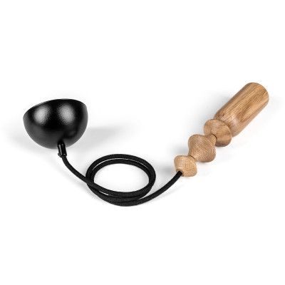 Pendant lamp with oak beads Loft Tammi black grill and black cord in cotton braid Kolorowe Kable