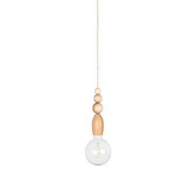 Wooden pendant lamp with beads Loft Pallo with linen braided cable Kolorowe Kable