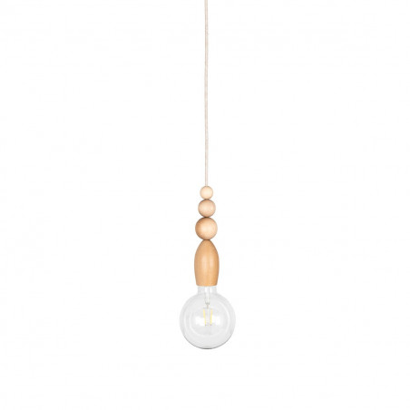 Wooden hanging lamp with beads Loft Pallo with linen braided cable Kolorowe Kable
