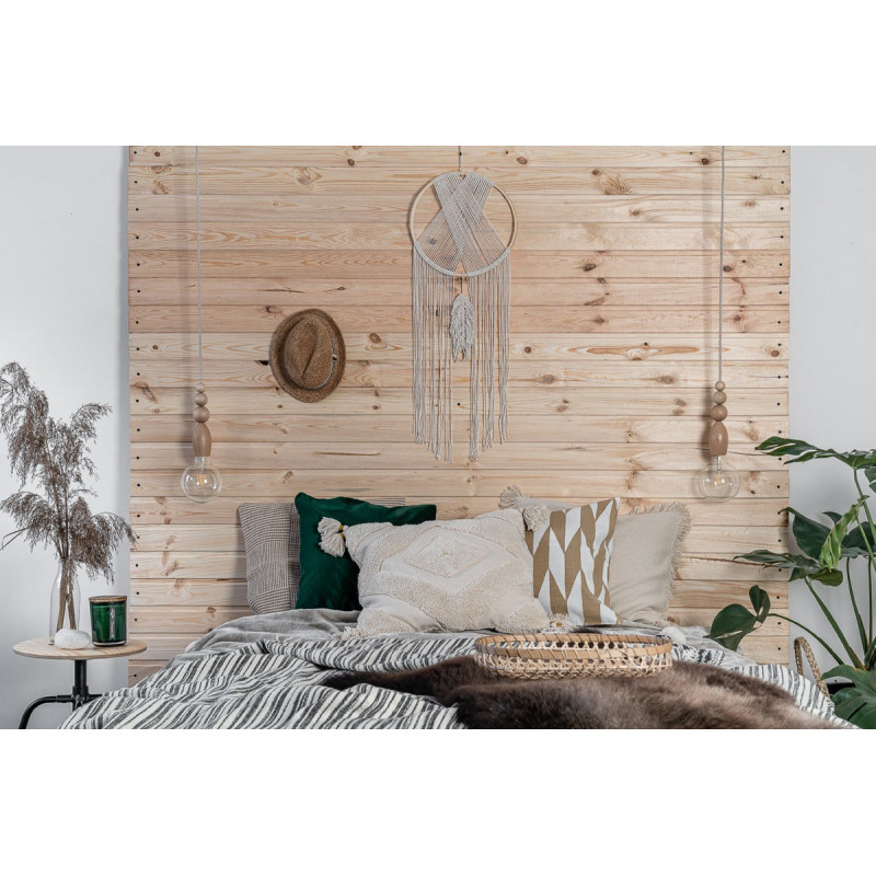 Wooden pendant lamp with beads Loft Pallo with linen braided cable Kolorowe Kable