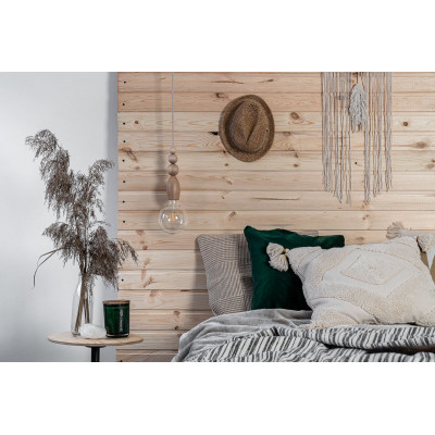Drewniana lampa wisząca z koralikami Loft Pallo z przewodem w lnianym oplocie KOLOROWE KABLE