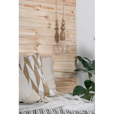 Drewniana lampa wisząca z koralikami Loft Pallo z przewodem w lnianym oplocie KOLOROWE KABLE