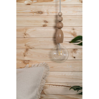 Wooden pendant lamp with beads Loft Pallo with linen braided cable Kolorowe Kable