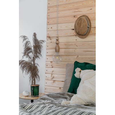 Wooden pendant lamp with beads Loft Pallo with linen braided cable Kolorowe Kable