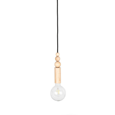 Wooden pendant lamp with beads Loft Rullo with black cotton braided cord Kolorowe Kable