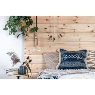 Drewniana lampa wisząca z koralikami Loft Rullo z przewodem w czarnym bawełnianym oplocie KOLOROWE KABLE