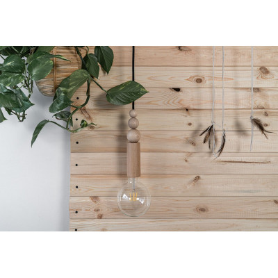 Wooden pendant lamp with beads Loft Rullo with black cotton braided cord Kolorowe Kable