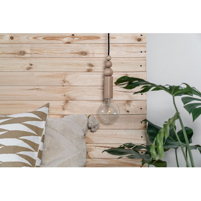Drewniana lampa wisząca z koralikami Loft Rullo z przewodem w czarnym bawełnianym oplocie KOLOROWE KABLE