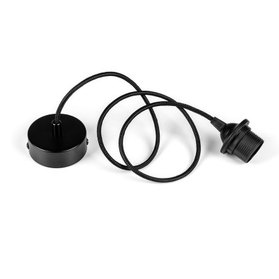 Black suspension for Loft Metal Cap&Ring lamps with a ring for a shade, lampshade black braid 1.1m KOLOROWE KABLE