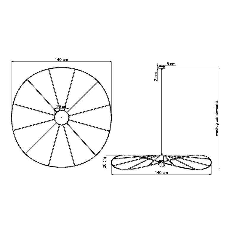 Asymmetric hanging lamp ESKOLA L hat diameter 140cm THORO