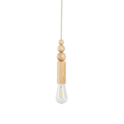 Wooden pendant lamp with beads Loft Rullo with black cotton braided cord Kolorowe Kable