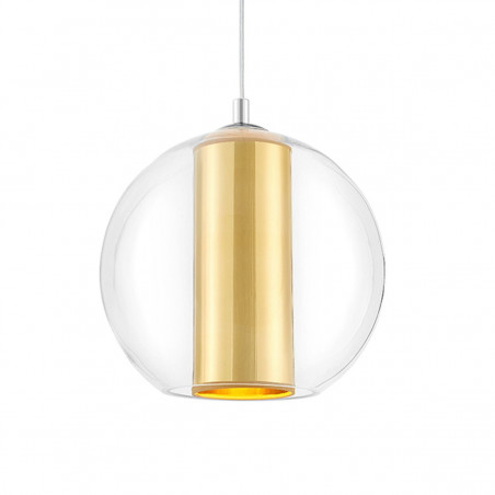 Ceiling hanging lamp MERIDA L golden lampshade in a transparent glass lampshade KASPA
