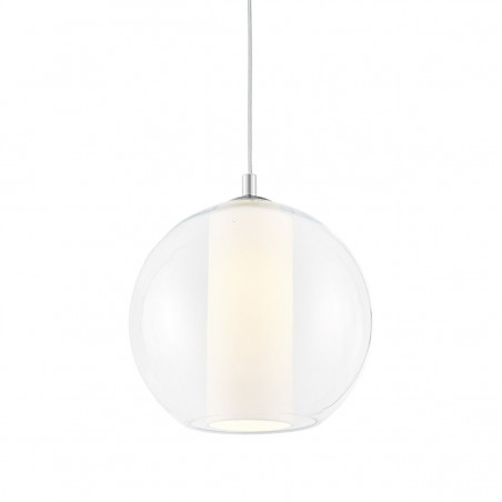Ceiling hanging lamp MERIDA M white lampshade in a transparent glass lampshade KASPA