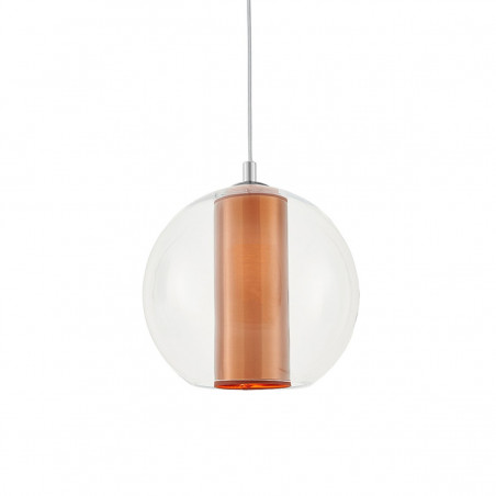 Ceiling hanging lamp MERIDA M copper lampshade in a transparent glass lampshade KASPA