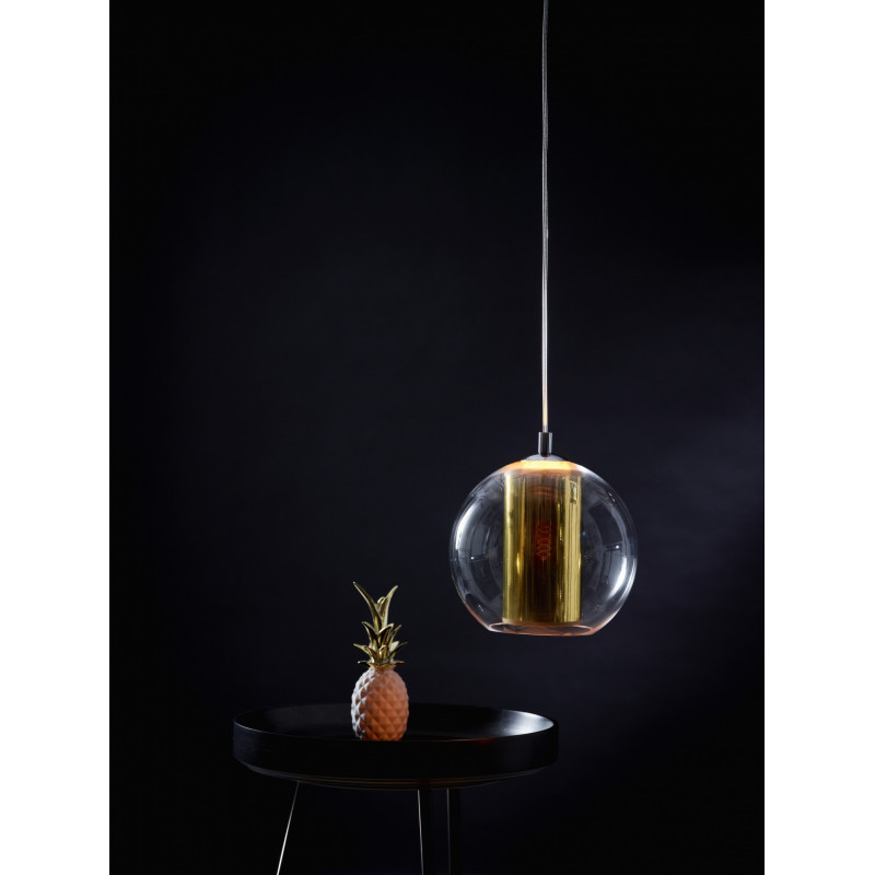 Sufitowa lampa wisząca MERIDA M złoty abażur w transparentnym szklanym kloszu KASPA