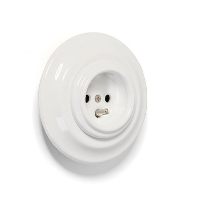 Rustykalne ceramiczne gniazdo podtynkowe w stylu retro z bolcem uziemiającym - białe Kolorowe Kable