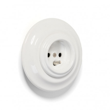 Rustic ceramic flush-mounted socket in retro style with grounding pin - white Antica Alkri
