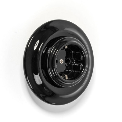 Rustic ceramic flush-mounted socket in retro style - black Kolorowe Kable
